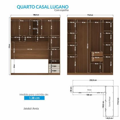 Imagem de Quarto Modulado Casal Lugano com Espelho - Santos Andirá