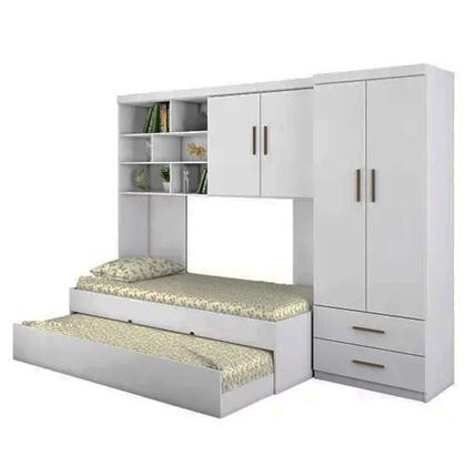Imagem de Quarto Modulado Chiara com Guarda Roupa 2 Portas, Modulo Aereo, Cama com Auxiliar e Livreiro Branco - Phoenix Baby