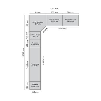 Imagem de Quarto Modulado Completo Casal 7 Peças 12 Portas 9 Gavetas Predileto