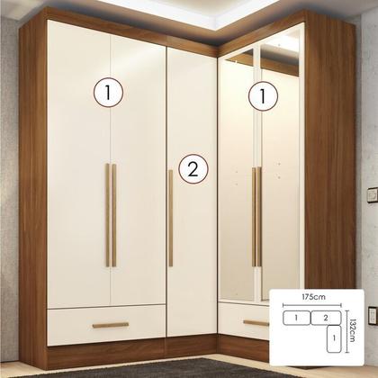 Imagem de Quarto Modulado de Canto 3 Peças 5 Portas 2 Gavetas com Espelho Smart Plus