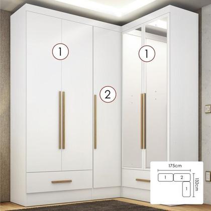 Imagem de Quarto Modulado De Canto 3 Peças 5 Portas 2 Gavetas com Espelhos Smart Plus