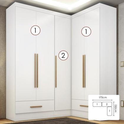 Imagem de Quarto Modulado de Canto 3 Peças 5 Portas 2 Gavetas Smart Plus