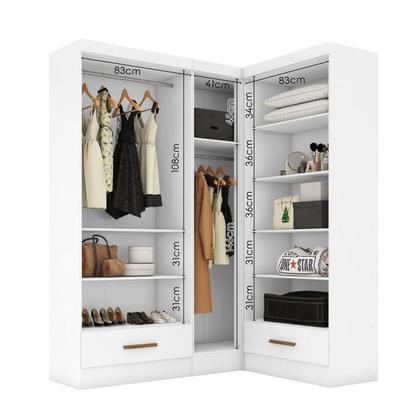 Imagem de Quarto Modulado de Canto 3 Peças 5 Portas 2 Gavetas Smart Plus