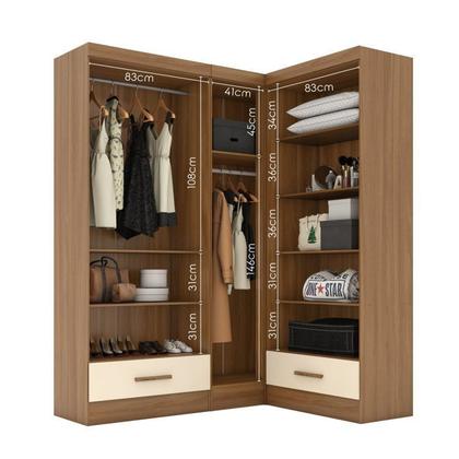 Imagem de Quarto Modulado de Canto 3 Peças 5 Portas 2 Gavetas Smart Plus