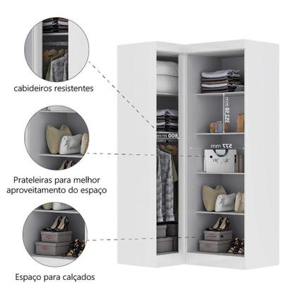 Imagem de Quarto Modulado De Canto Madrid Com 3 Portas Maxel Branco