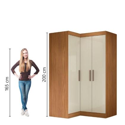 Imagem de Quarto Modulado De Canto Madrid Com 3 Portas Maxel Madeirado/off White
