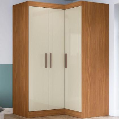 Imagem de Quarto Modulado De Canto Madrid Com 3 Portas Maxel Madeirado/off White