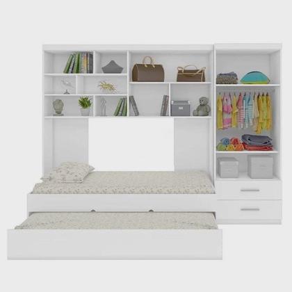 Imagem de Quarto Modulado Juvenil Completo com Guarda Roupa, Cama de Solteiro e Cama Auxiliar