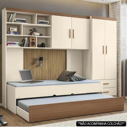 Imagem de Quarto Modulado Juvenil Completo com Guarda Roupa, Cama de Solteiro e Cama Auxiliar