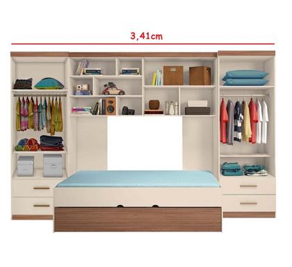 Imagem de Quarto Modulado Juvenil Completo com Guarda Roupa, Cama de Solteiro e Colchões cama Auxiliar
