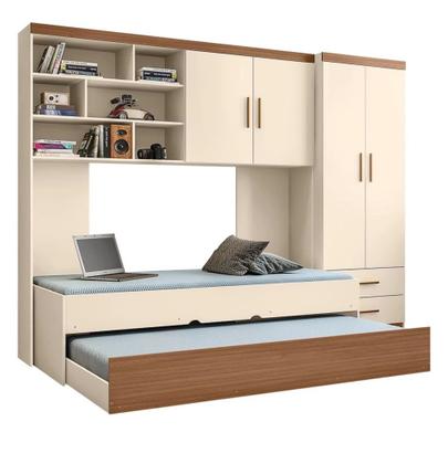 Imagem de Quarto Modulado Juvenil Completo com Guarda Roupa, Cama de Solteiro e Colchões cama Auxiliar