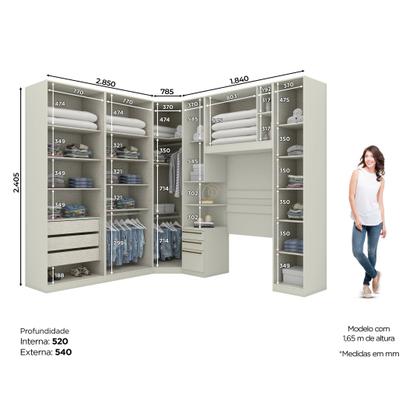 Imagem de Quarto Modulado Solteiro Completo 9 Portas 3 Gavetas Canto Oblíquo Seletto