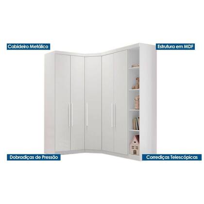 Imagem de Quarto Modulado Solteiro Rizon 4 Peças (1 Closet + 2 Guarda Roupas + 1 Complemento) QC209 Branco - Novo Horizonte