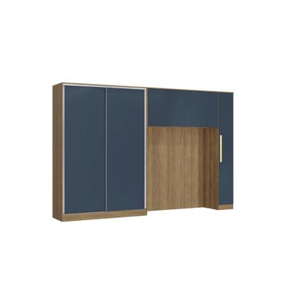Imagem de Quarto Modular Kappesberg Adapt Nogueira/Azul Profundo 5 Peças 349cm