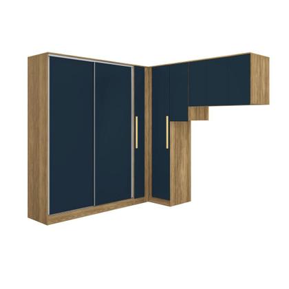 Imagem de Quarto Modular Kappesberg Adapt Nogueira/Azul Profundo 6 Peças 246cm x 241cm