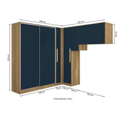 Imagem de Quarto Modular Kappesberg Adapt Nogueira/Azul Profundo 6 Peças 246cm x 241cm
