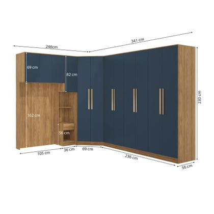 Imagem de Quarto Modular Kappesberg Adapt Nogueira/Azul Profundo 6 Peças 246cm x 341cm