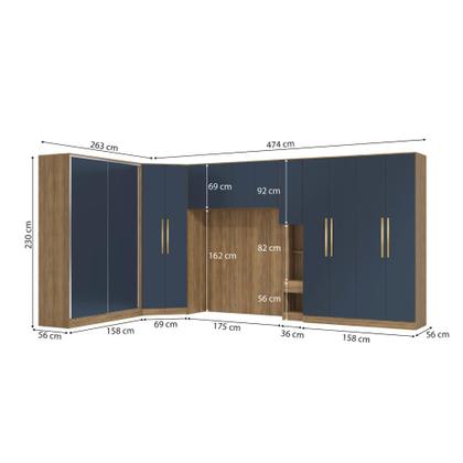 Imagem de Quarto Modular Kappesberg Adapt Nogueira/Azul Profundo 6 peças