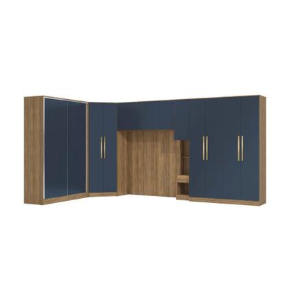 Imagem de Quarto Modular Kappesberg Adapt Nogueira/Azul Profundo 6 peças