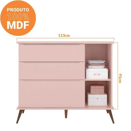 Imagem de Quarto Para Bebê Completo Melinda Rosê com Roupeiro, Cômoda e Berço