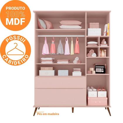 Imagem de Quarto Para Bebê Completo Melinda Rosê com Roupeiro, Cômoda e Berço