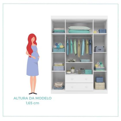 Imagem de Quarto Para Bebê Infantil com 01 Guarda Roupa 4 Portas 2 Gavetas com 01 Cômoda 4 Gavetas 1 Porta Helena