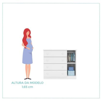 Imagem de Quarto Para Bebê Infantil com 01 Guarda Roupa 4 Portas 2 Gavetas com 01 Cômoda 4 Gavetas 1 Porta Helena