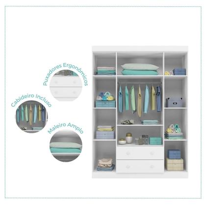 Imagem de Quarto Para Bebê Infantil com 01 Guarda Roupa 4 Portas 2 Gavetas com 01 Cômoda 4 Gavetas 1 Porta Helena