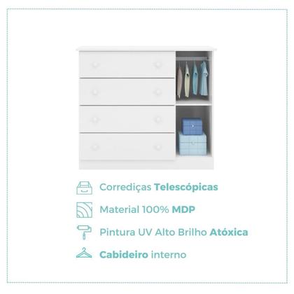 Imagem de Quarto Para Bebê Infantil com 01 Guarda Roupa 4 Portas 2 Gavetas com 01 Cômoda 4 Gavetas 1 Porta Helena