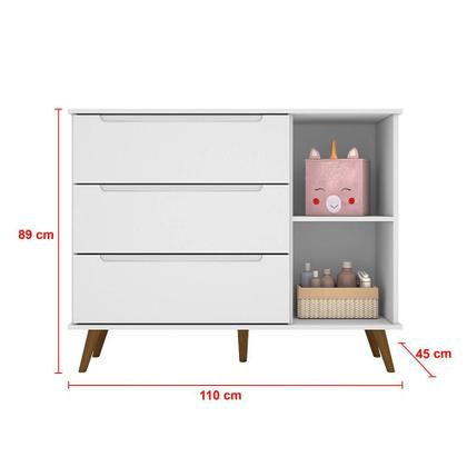 Imagem de Quarto Retrô Infantil Completo Melinda Branco  Guarda-Roupa, Cômoda com Porta e Berço Ana 3 em 1  Mobili
