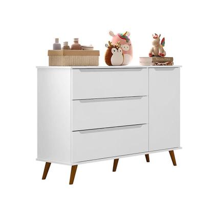 Imagem de Quarto Retrô Infantil Completo Melinda Branco  Guarda-Roupa, Cômoda com Porta e Berço Ana 3 em 1  Mobili
