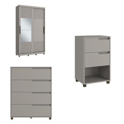 Imagem de Quarto Solteiro com Guarda-roupa 2 Portas de Correr, Cômoda e 1 Mesa de Cabeceira Thales