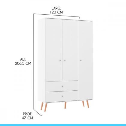 Imagem de Quarto Solteiro Completo Armário e Cômoda Retrô MDP Branco MENU