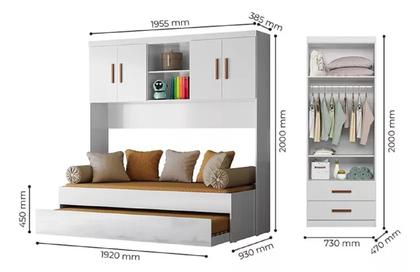 Imagem de Quarto Solteiro Guarda Roupa 4 Portas Com Bicama Sem Colchão Cor Branco