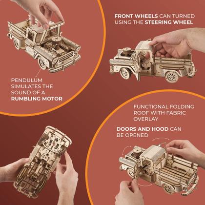 Imagem de Quebra-cabeça 3D de madeira UGEARS Pickup Lumberjack Car 460 unidades para adultos