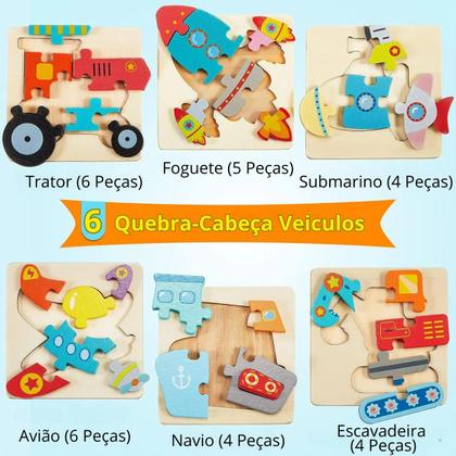 Imagem de Quebra Cabeça 3D Infantil Brinquedo Educativo 6 Animais Sortidos