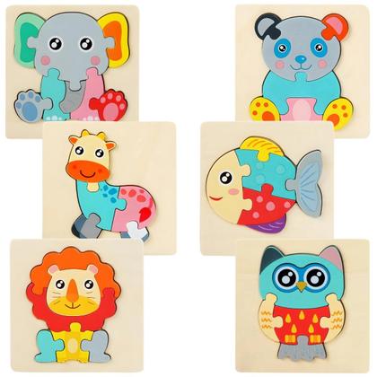 Imagem de Quebra Cabeça 3D Infantil Brinquedo Educativo 6 Animais Sortidos