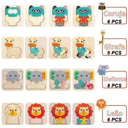 Imagem de Quebra Cabeça 3D Infantil Brinquedo Educativo 6 Animais Sortidos