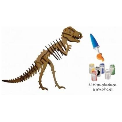 Imagem de Quebra cabeça 3d tiranossauro 55 pçs madeira + kit pintura