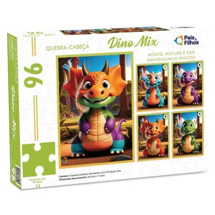 Imagem de Quebra-Cabeça 96 peças 4 em 1 Dino Mix - Pais e Filhos
