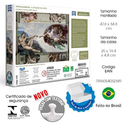Imagem de Quebra cabeça a criação de adão michelangelo 500 peças 10+