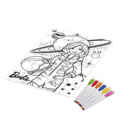 Imagem de Quebra-Cabeça Barbie para Colorir 30 Peças e 6 Canetas Xalingo
