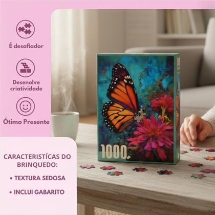 Imagem de Quebra Cabeça Borboletas e Flores 1000 Peças Puzzle Premium Textura Sedosa - Castela