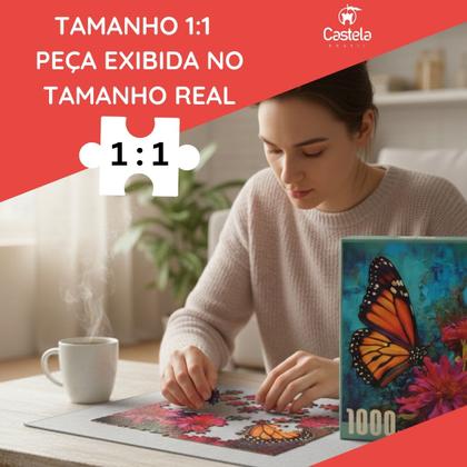 Imagem de Quebra Cabeça Borboletas e Flores 1000 Peças Puzzle Premium Textura Sedosa - Castela