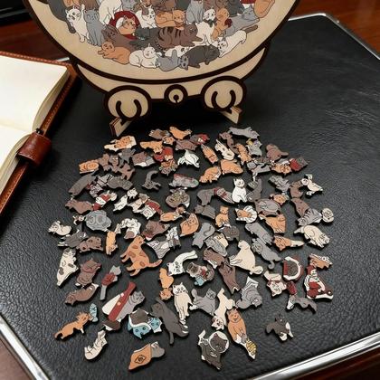 Imagem de Quebra-Cabeça De Madeira Em Forma De Gato 135 Peças Quebra-Cabeça De Gato Para Crianças Figuras De