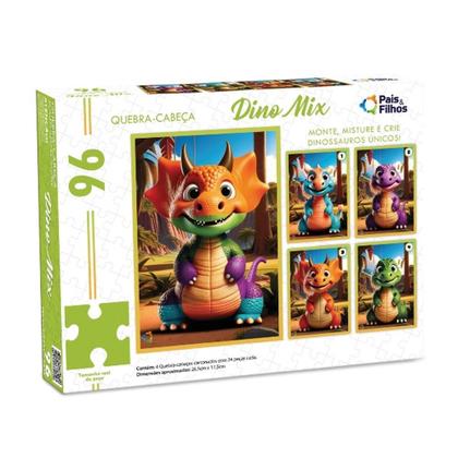 Imagem de Quebra-Cabeça Dino Mix 4 em 1 - 96 peças - Pais e Filhos