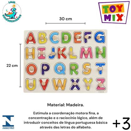 Imagem de Quebra-cabeça Encaixe Letras do Alfabeto Pinos de Madeira