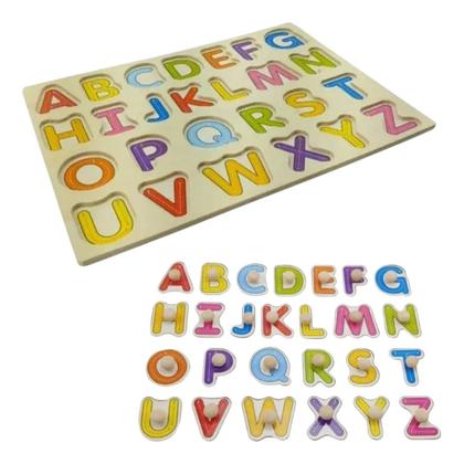 Imagem de Quebra-cabeça Encaixe Letras do Alfabeto Pinos de Madeira