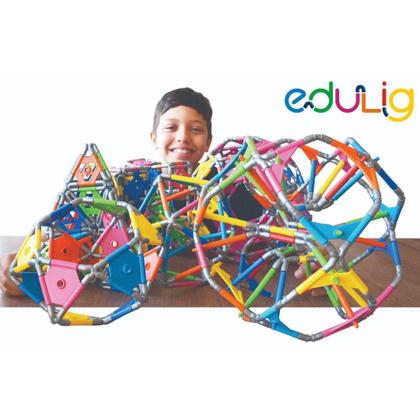 Imagem de Quebra-cabeça Geométrico Edulig Puzzle 3D Triângulos - 5 sugestões de montagem - 50 peças e conexões - 6 cores 