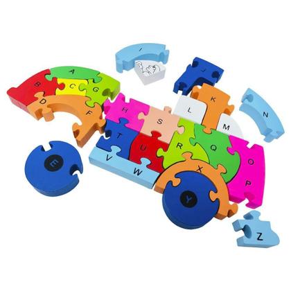 Imagem de Quebra Cabeça Infantil 3D Madeira MDF Alfabeto 26 Pçs Carro - Toy Mix